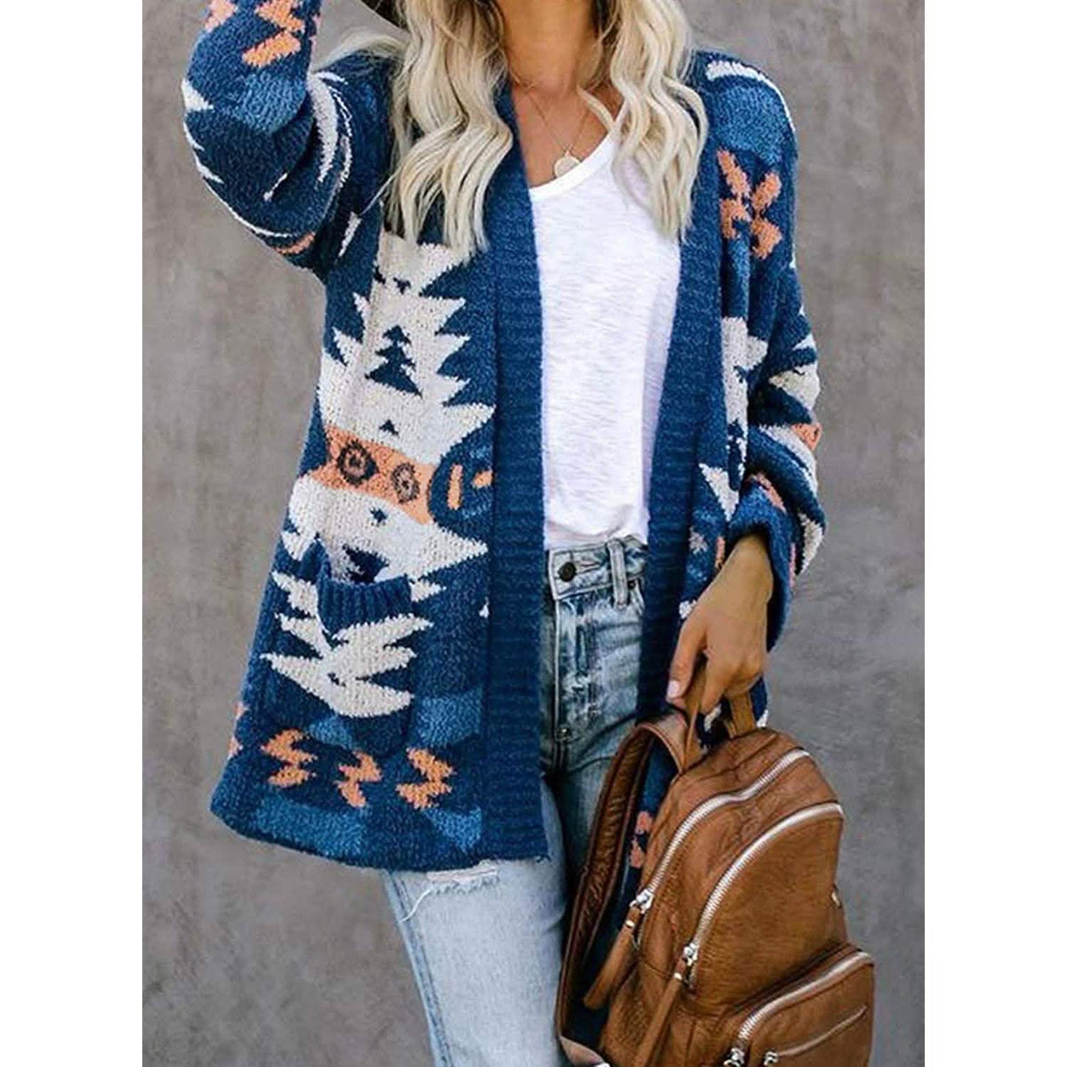 Women’s Aztec Print Open-Front Cardigan Sweater