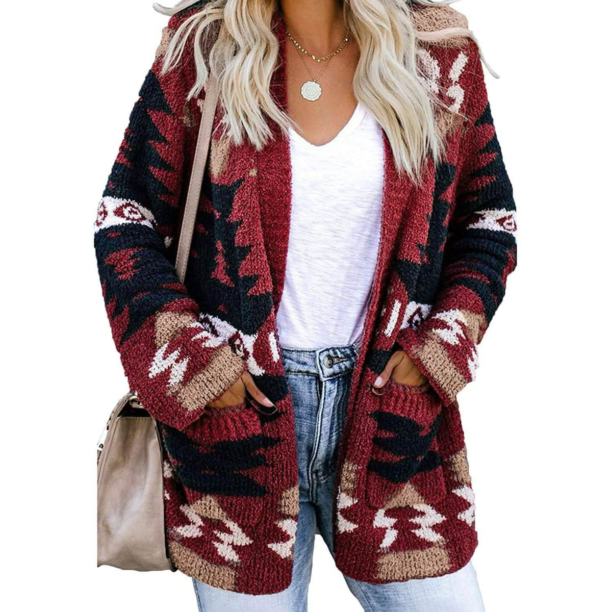 Women’s Aztec Print Open-Front Cardigan Sweater