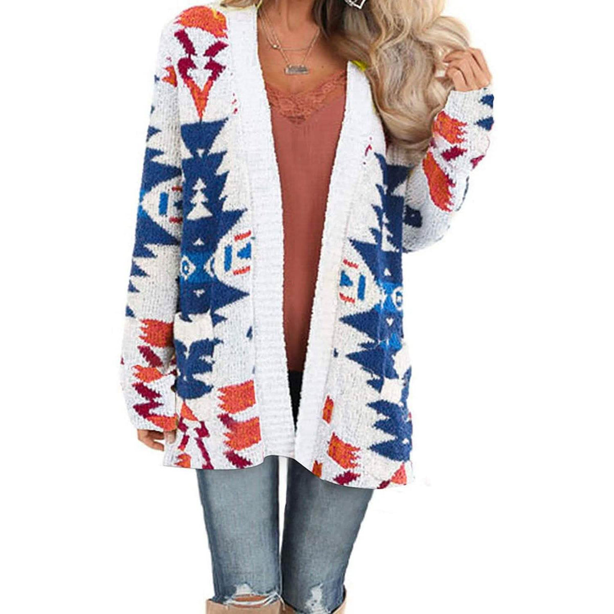Women’s Aztec Print Open-Front Cardigan Sweater