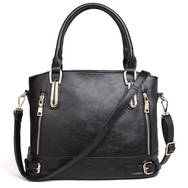 Women’s genuine leather shoulder bag with dual zipper pockets and a detachable strap, perfect for everyday use.