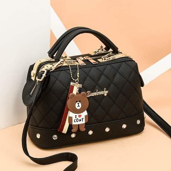 Women’s Bear Charm PU Leather Handbag